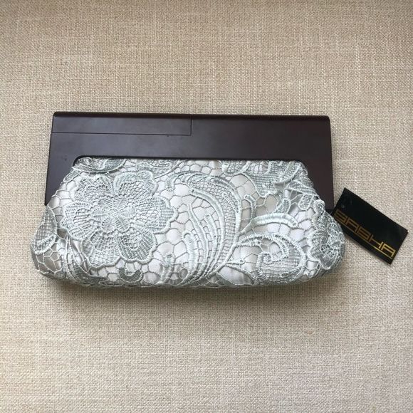 Sasha Gray Handbags - Sasha Gray Silver Lace Clutch Bag NWT